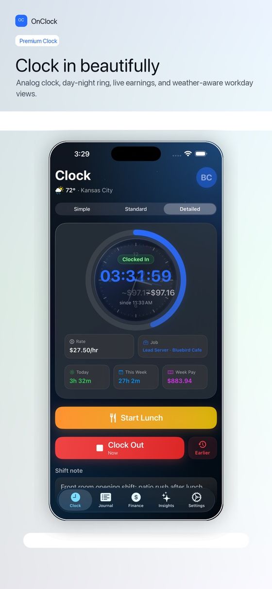 OnClock screen
