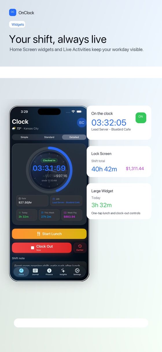 OnClock screen